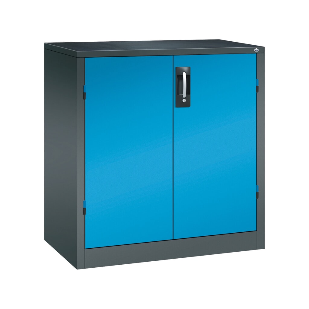 Zwaarlastkast met opensl. deuren, cap. 700 kg, 100x93x50cm, antracietgrijs, lichtblauw Product afbeelding: Zwaarlastkast met opensl. deuren, cap. 700 kg, 100x93x50cm, antracietgrijs, lichtblauw