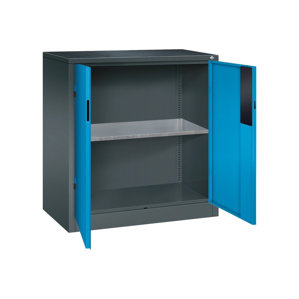 Zwaarlastkast met opensl. deuren, cap. 700 kg, 100x93x50cm, antracietgrijs, lichtblauw Productafbeelding nr. 5: Zwaarlastkast met opensl. deuren, cap. 700 kg, 100x93x50cm, antracietgrijs, lichtblauw