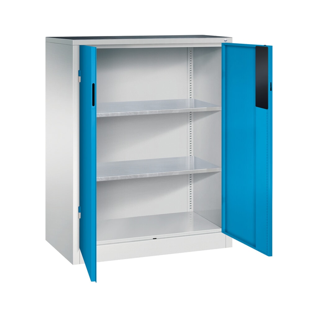 Zwaarlastkast met opensl. deuren, cap. 700 kg, 120x93x50cm, lichtgrijs, lichtblauw Productafbeelding nr. 5: Zwaarlastkast met opensl. deuren, cap. 700 kg, 120x93x50cm, lichtgrijs, lichtblauw