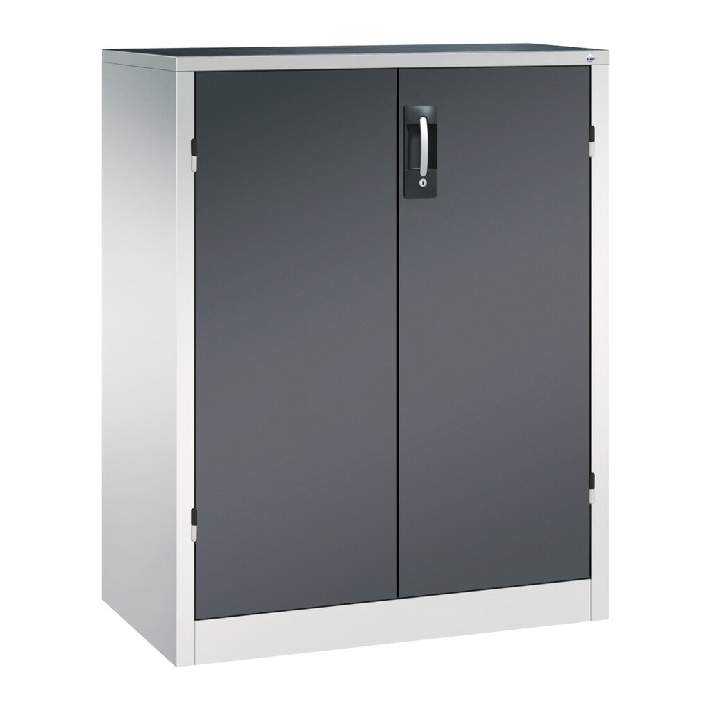 Zwaarlastkast met opensl. deuren, cap. 700 kg, 120x93x50cm, lichtgrijs, zwartgrijs Product afbeelding: Zwaarlastkast met opensl. deuren, cap. 700 kg, 120x93x50cm, lichtgrijs, zwartgrijs