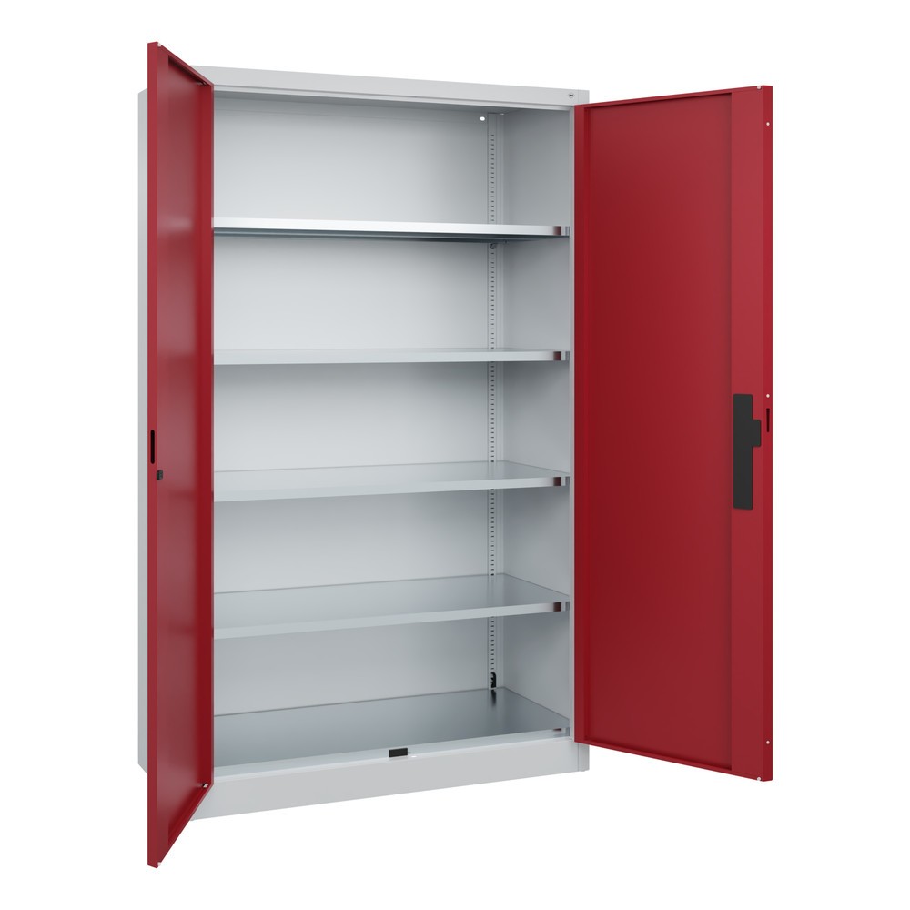 Productafbeelding nr. 3: Zwaarlastkast met opensl. deuren, cap. 700 kg, 195x120x50cm, lichtgrijs, robijnrood