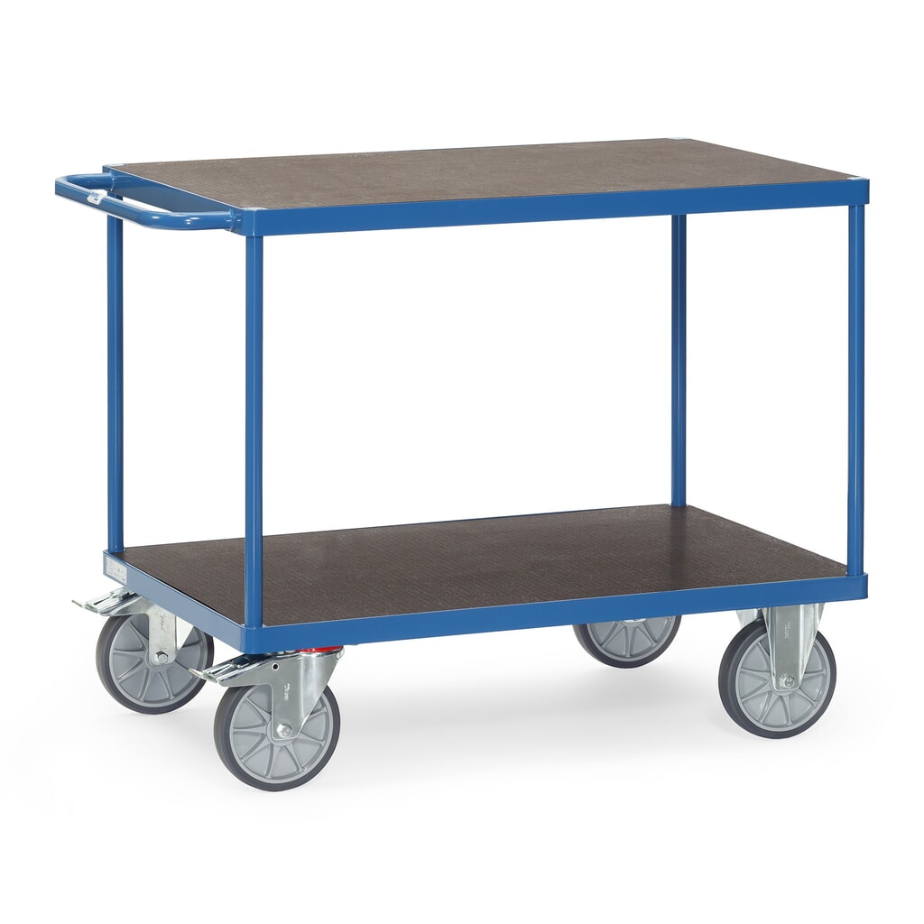 Zware tafel- en montagewagen fetra®, slipvast laadvlak, 2 etages van 600 x 1.000 mm, briljantblauw Product afbeelding: Zware tafel- en montagewagen fetra®, slipvast laadvlak, 2 etages van 600 x 1.000 mm, briljantblauw