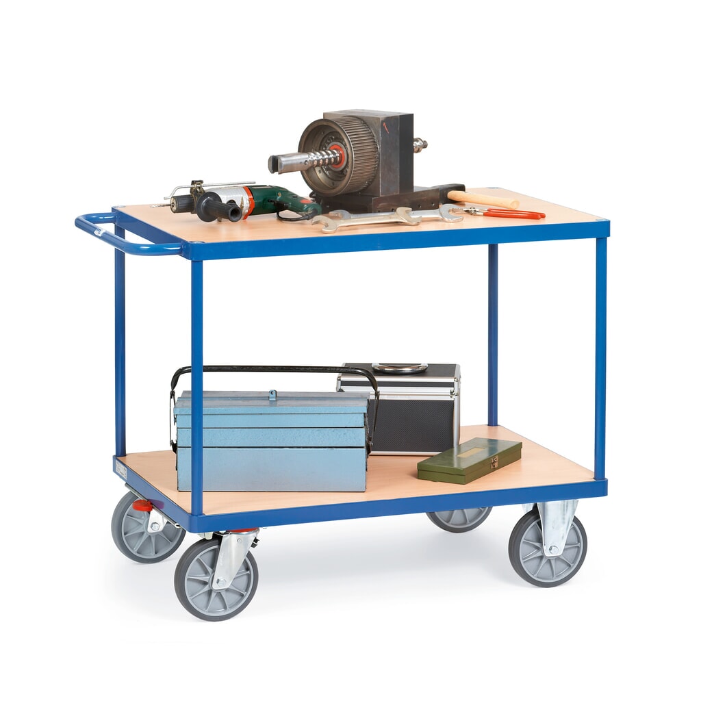 Product afbeelding: Zware tafel- en montagewagen fetra®, 2 etages van 600 x 1.000 mm, met centrale rem