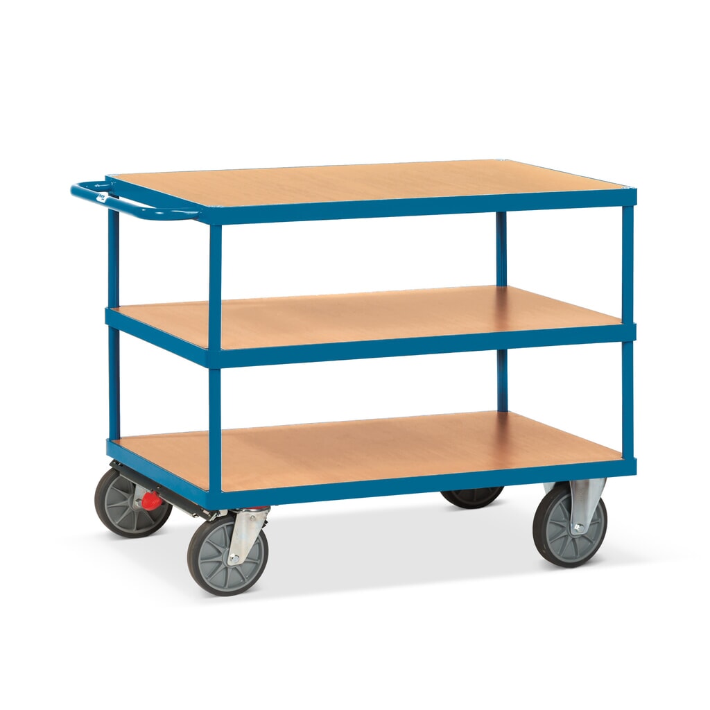Product afbeelding: Zware tafel- en montagewagen fetra®, 3 etages van 800 x 1.200 mm, met centrale rem