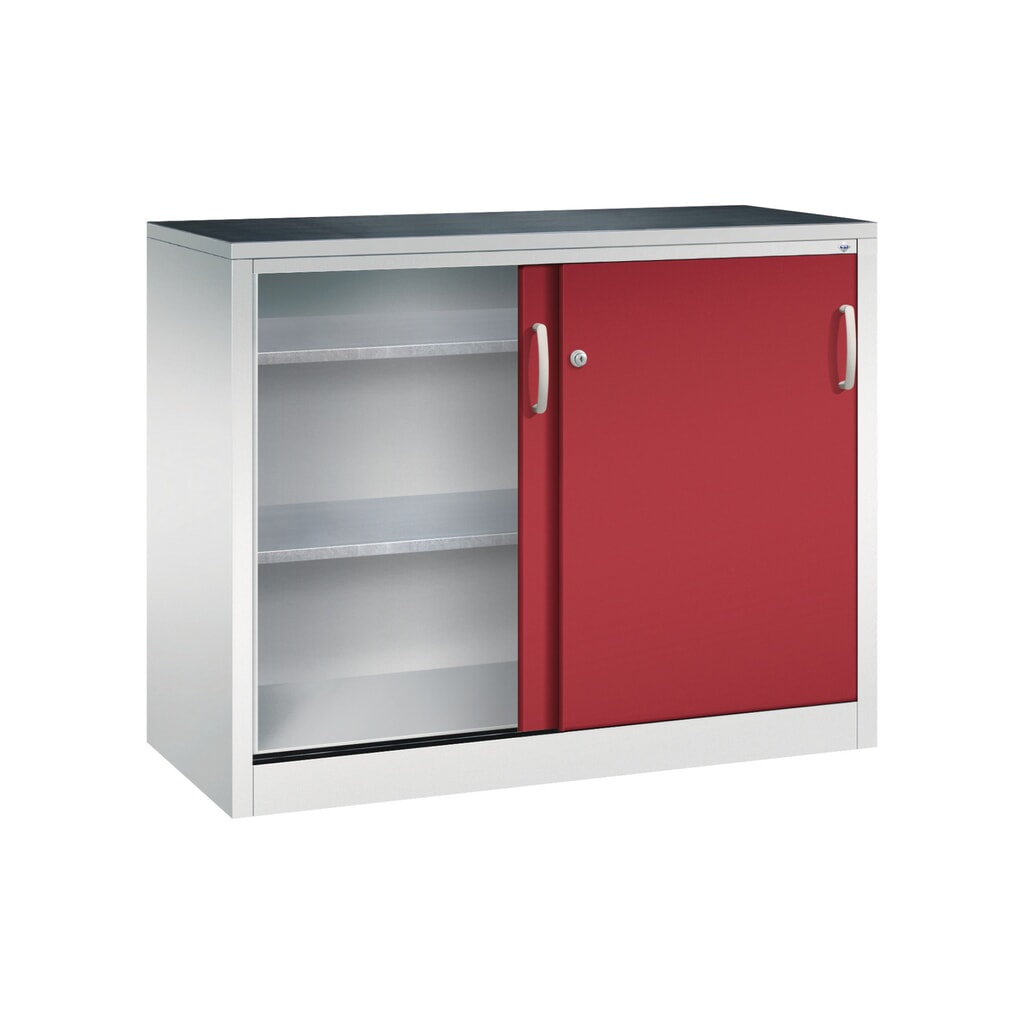 Zwarelast-schuifdeurenkast C+P, hxbxd 1.000 x 1.200 x 500 mm, lichtgrijs, robijnrood Productafbeelding nr. 3: Zwarelast-schuifdeurenkast C+P, hxbxd 1.000 x 1.200 x 500 mm, lichtgrijs, robijnrood