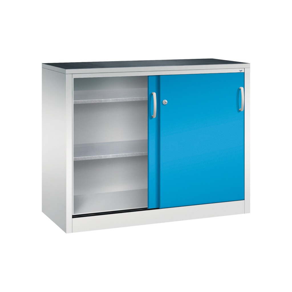 Zwarelast-schuifdeurenkast C+P, hxbxd 1.000 x 1.200 x 500 mm, lichtgrijs, lichtblauw Productafbeelding nr. 3: Zwarelast-schuifdeurenkast C+P, hxbxd 1.000 x 1.200 x 500 mm, lichtgrijs, lichtblauw