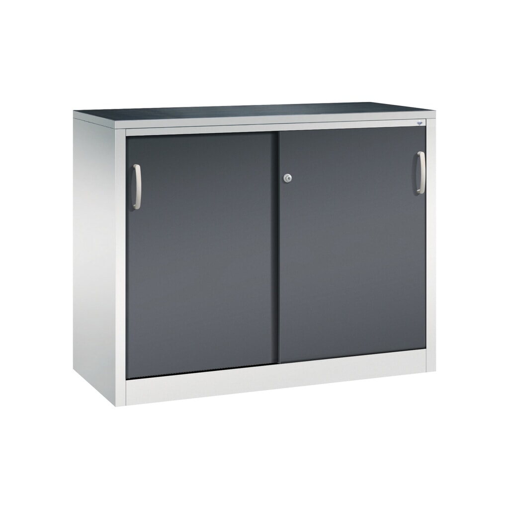 Zwarelast-schuifdeurenkast C+P, hxbxd 1.000 x 1.200 x 500 mm, lichtgrijs, zwartgrijs Product afbeelding: Zwarelast-schuifdeurenkast C+P, hxbxd 1.000 x 1.200 x 500 mm, lichtgrijs, zwartgrijs