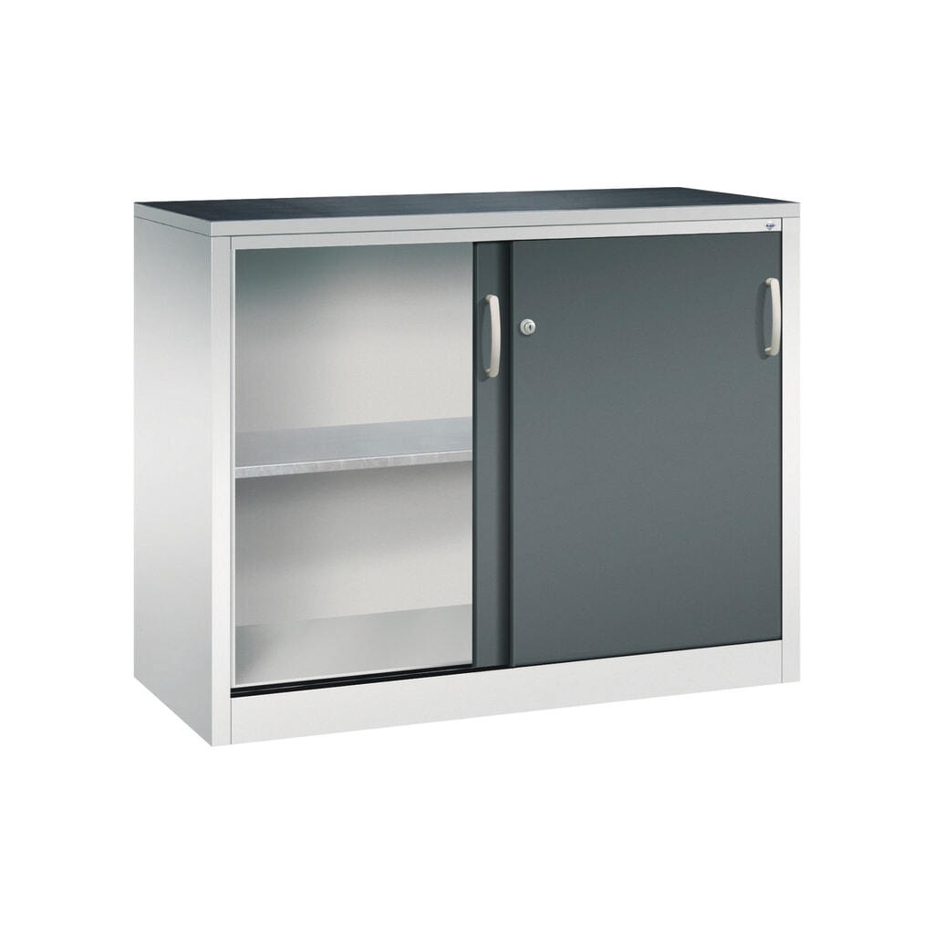 Zwarelast-schuifdeurenkast C+P, hxbxd 1.000 x 1.200 x 500 mm, lichtgrijs, antracietgrijs Productafbeelding nr. 3: Zwarelast-schuifdeurenkast C+P, hxbxd 1.000 x 1.200 x 500 mm, lichtgrijs, antracietgrijs