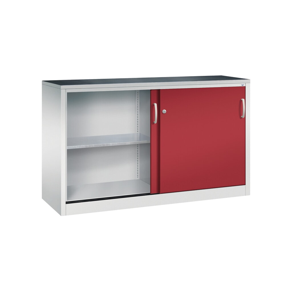 Zwarelast-schuifdeurenkast C+P, hxbxd 1.000 x 1.600 x 500 mm, lichtgrijs, robijnrood Productafbeelding nr. 3: Zwarelast-schuifdeurenkast C+P, hxbxd 1.000 x 1.600 x 500 mm, lichtgrijs, robijnrood