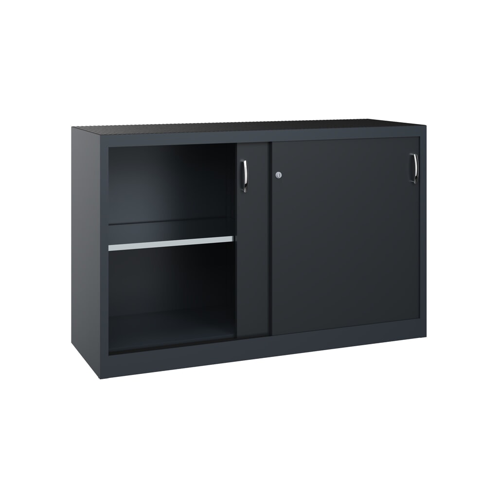 Zwarelast-schuifdeurenkast C+P, hxbxd 1.000 x 1.600 x 500 mm, antracietgrijs, zwartgrijs Productafbeelding nr. 2: Zwarelast-schuifdeurenkast C+P, hxbxd 1.000 x 1.600 x 500 mm, antracietgrijs, zwartgrijs