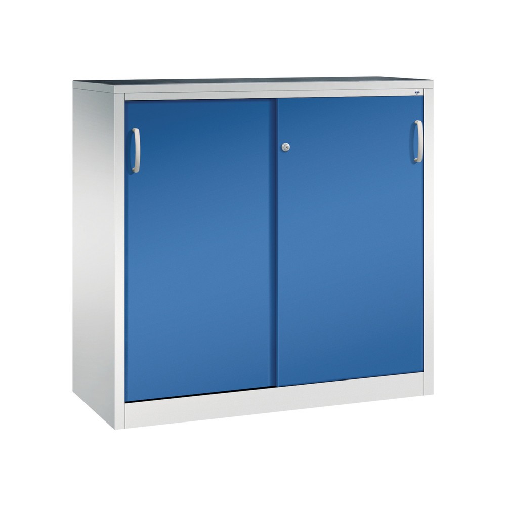 Product afbeelding: Zwarelast-schuifdeurenkast C+P, hxbxd 1.200 x 1.200 x 500 mm, lichtgrijs, gentiaanblauw