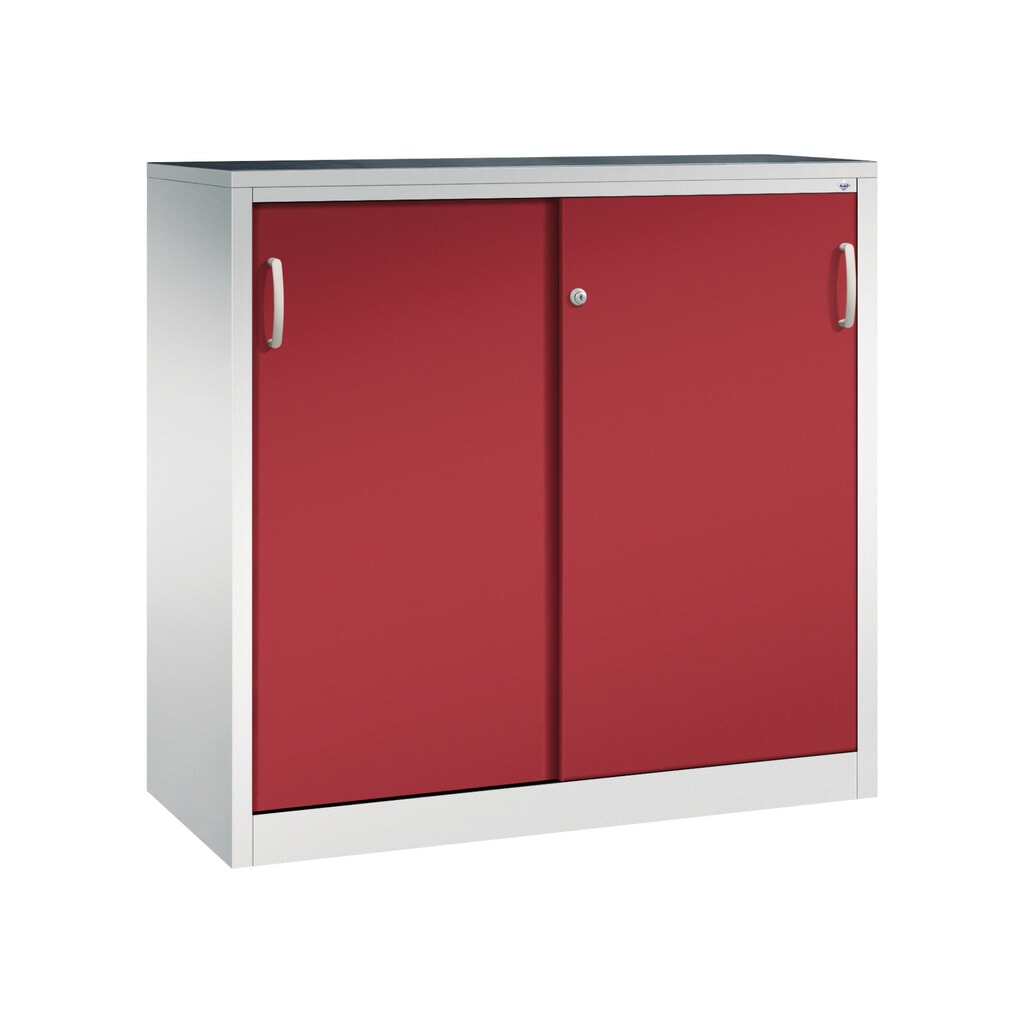 Product afbeelding: Zwarelast-schuifdeurenkast C+P, hxbxd 1.200 x 1.200 x 500 mm, lichtgrijs, robijnrood