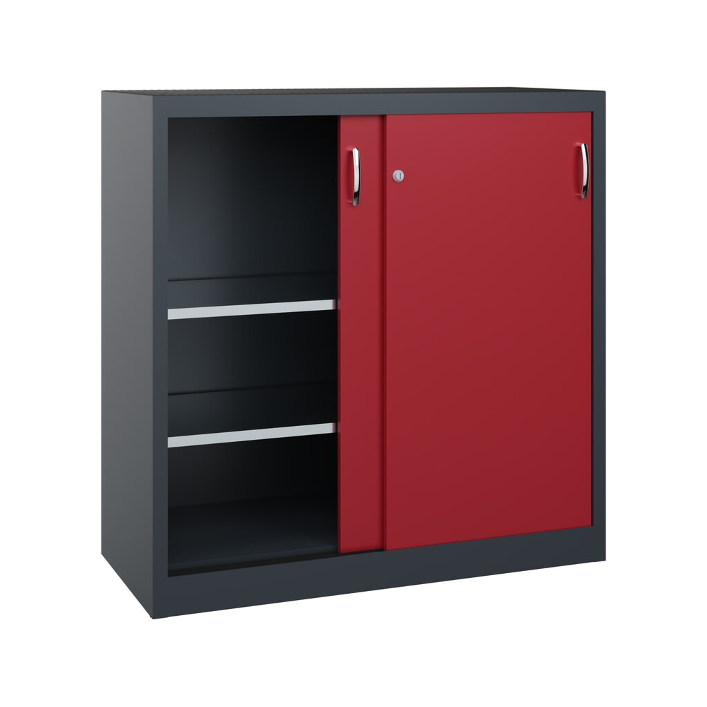 Zwarelast-schuifdeurenkast C+P, hxbxd 1.200 x 1.200 x 500 mm, antracietgrijs, robijnrood Productafbeelding nr. 2: Zwarelast-schuifdeurenkast C+P, hxbxd 1.200 x 1.200 x 500 mm, antracietgrijs, robijnrood