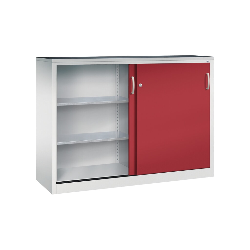 Zwarelast-schuifdeurenkast C+P, hxbxd 1.200 x 1.600 x 500 mm, lichtgrijs, robijnrood Productafbeelding nr. 3: Zwarelast-schuifdeurenkast C+P, hxbxd 1.200 x 1.600 x 500 mm, lichtgrijs, robijnrood