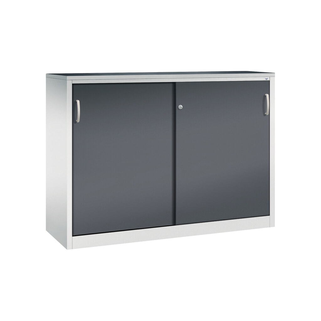 Zwarelast-schuifdeurenkast C+P, hxbxd 1.200 x 1.600 x 500 mm, lichtgrijs, zwartgrijs Product afbeelding: Zwarelast-schuifdeurenkast C+P, hxbxd 1.200 x 1.600 x 500 mm, lichtgrijs, zwartgrijs