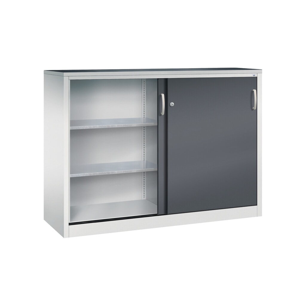 Zwarelast-schuifdeurenkast C+P, hxbxd 1.200 x 1.600 x 500 mm, lichtgrijs, zwartgrijs Productafbeelding nr. 3: Zwarelast-schuifdeurenkast C+P, hxbxd 1.200 x 1.600 x 500 mm, lichtgrijs, zwartgrijs