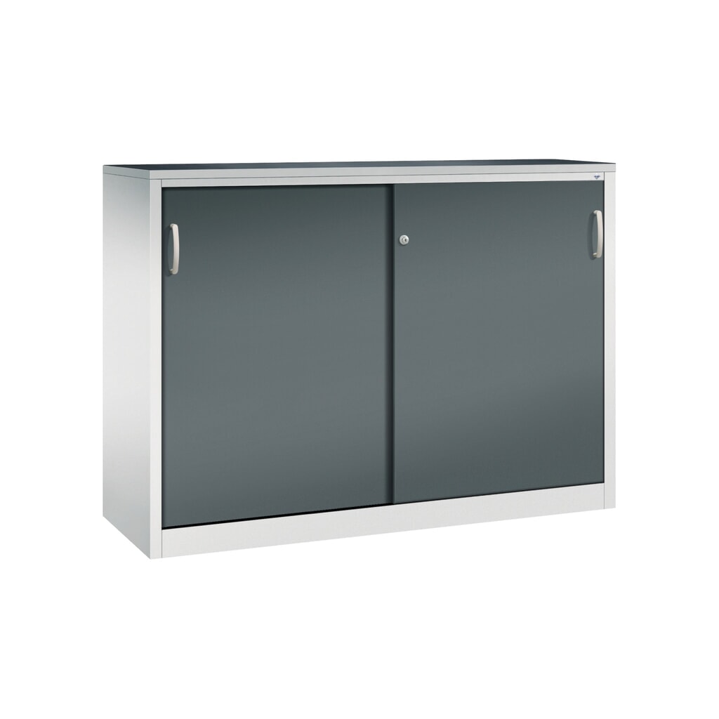 Zwarelast-schuifdeurenkast C+P, hxbxd 1.200 x 1.600 x 500 mm, lichtgrijs, antracietgrijs Product afbeelding: Zwarelast-schuifdeurenkast C+P, hxbxd 1.200 x 1.600 x 500 mm, lichtgrijs, antracietgrijs