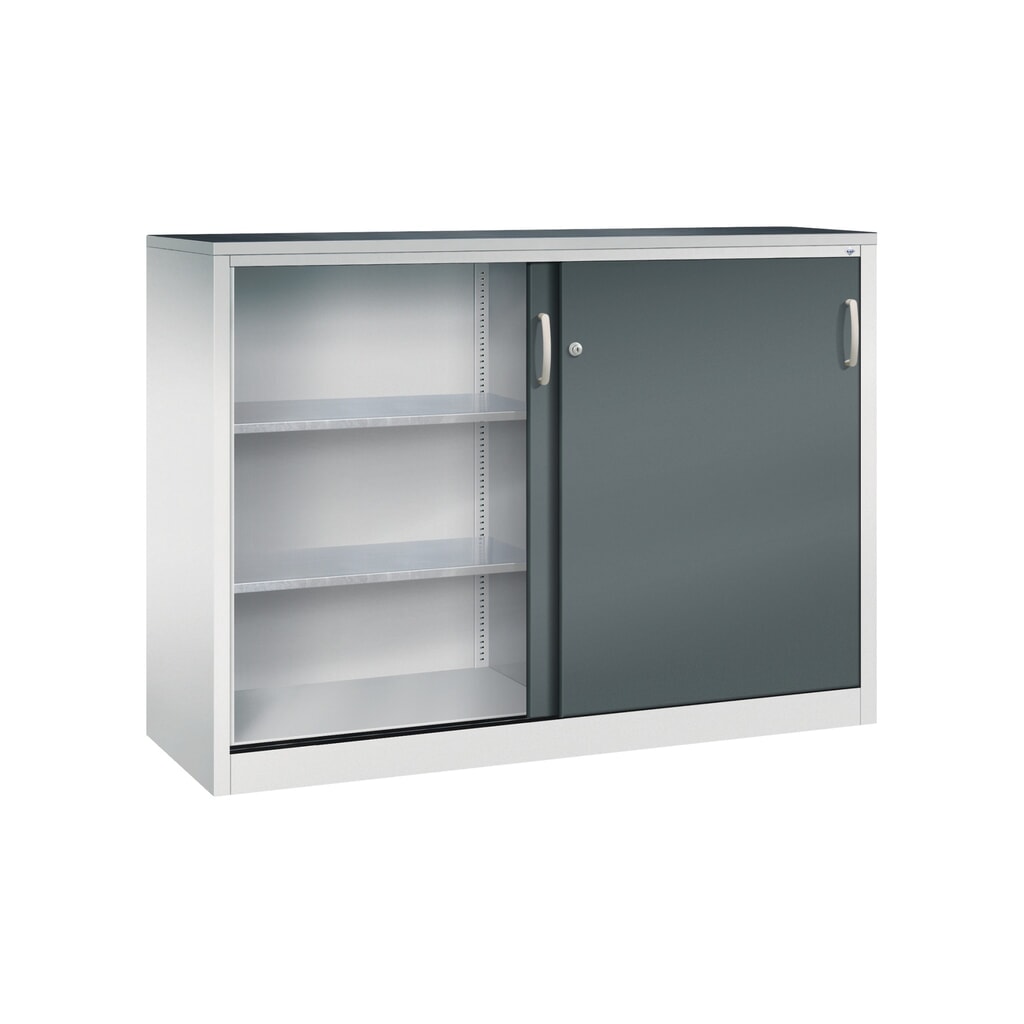 Zwarelast-schuifdeurenkast C+P, hxbxd 1.200 x 1.600 x 500 mm, lichtgrijs, antracietgrijs Productafbeelding nr. 3: Zwarelast-schuifdeurenkast C+P, hxbxd 1.200 x 1.600 x 500 mm, lichtgrijs, antracietgrijs