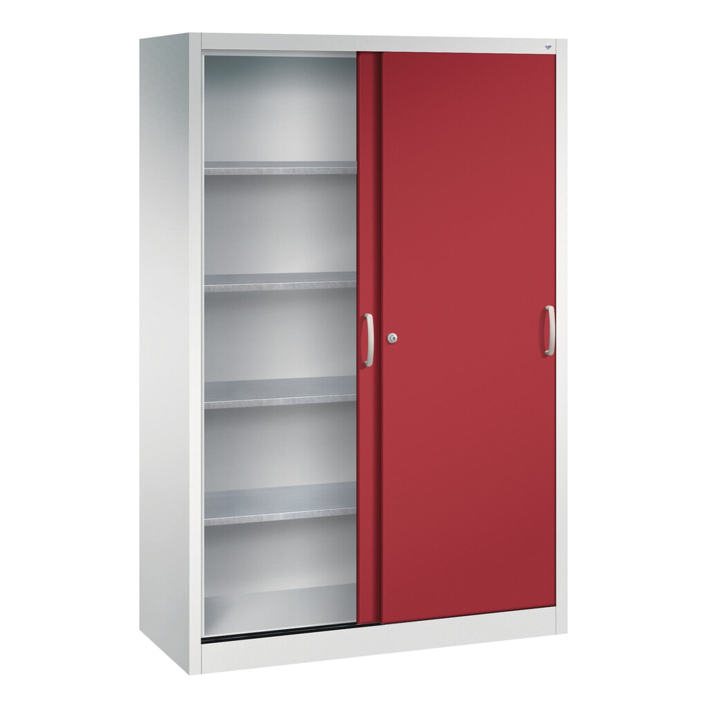 Zwarelast-schuifdeurenkast C+P, hxbxd 1.950 x 1.200 x 500 mm, lichtgrijs, robijnrood Productafbeelding nr. 3: Zwarelast-schuifdeurenkast C+P, hxbxd 1.950 x 1.200 x 500 mm, lichtgrijs, robijnrood
