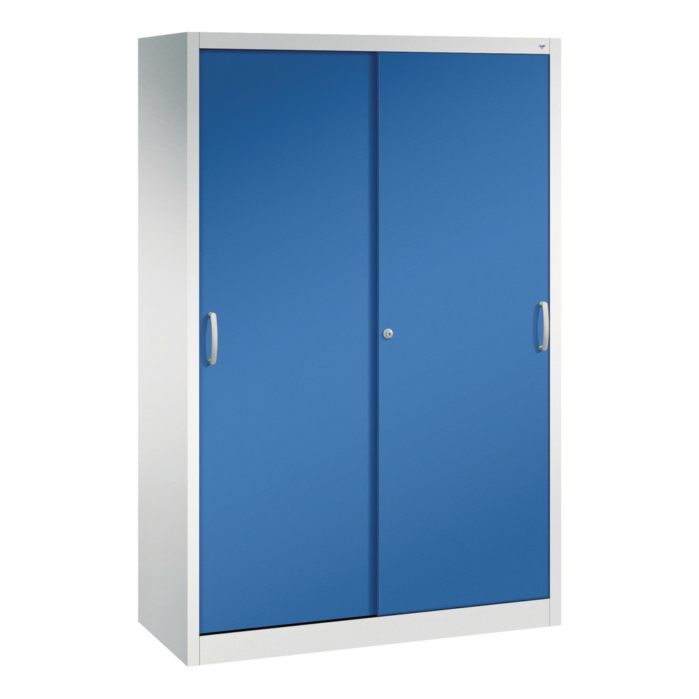 Product afbeelding: Zwarelast-schuifdeurenkast C+P, hxbxd 1.950 x 1.200 x 500 mm, lichtgrijs, gentiaanblauw
