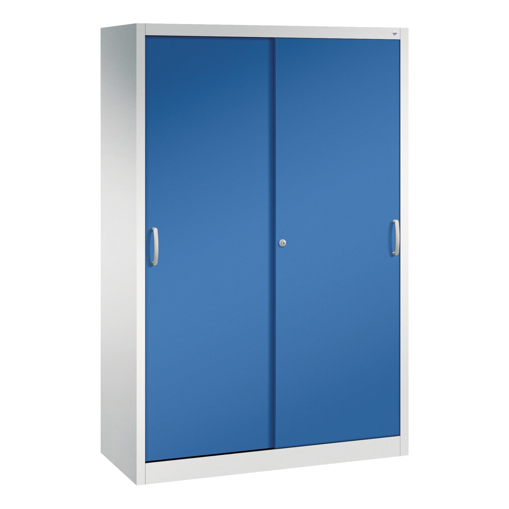 Product afbeelding: Zwarelast-schuifdeurenkast C+P, hxbxd 1.950 x 1.200 x 500 mm, lichtgrijs, gentiaanblauw