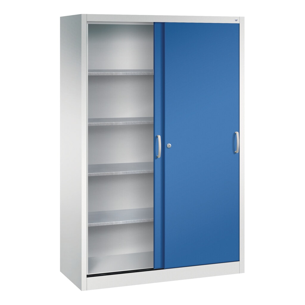 Zwarelast-schuifdeurenkast C+P, hxbxd 1.950 x 1.200 x 500 mm, lichtgrijs, gentiaanblauw Productafbeelding nr. 3: Zwarelast-schuifdeurenkast C+P, hxbxd 1.950 x 1.200 x 500 mm, lichtgrijs, gentiaanblauw