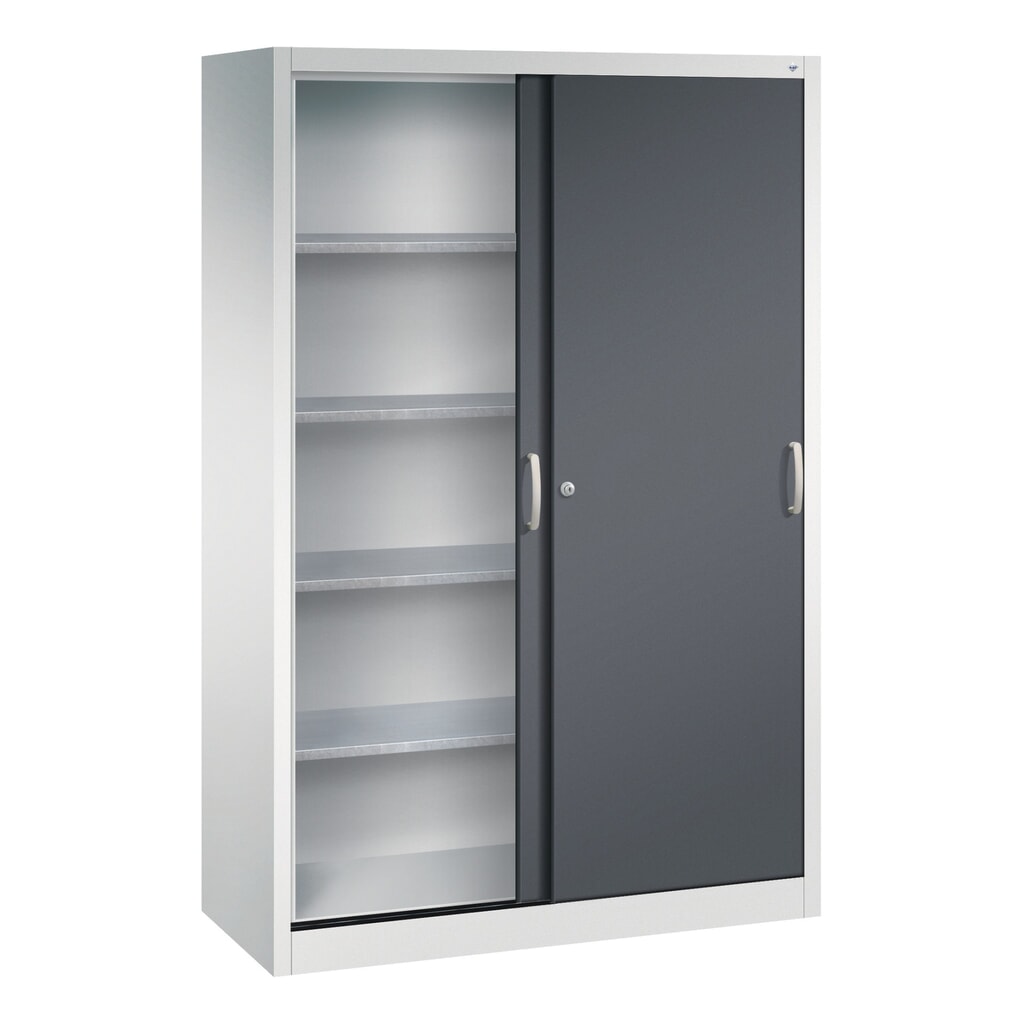 Zwarelast-schuifdeurenkast C+P, hxbxd 1.950 x 1.200 x 500 mm, lichtgrijs, zwartgrijs Productafbeelding nr. 3: Zwarelast-schuifdeurenkast C+P, hxbxd 1.950 x 1.200 x 500 mm, lichtgrijs, zwartgrijs