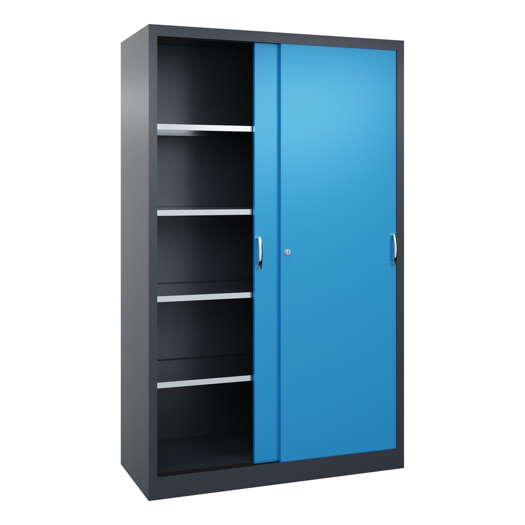 Zwarelast-schuifdeurenkast C+P, hxbxd 1.950 x 1.200 x 500 mm, antracietgrijs, lichtblauw Productafbeelding nr. 2: Zwarelast-schuifdeurenkast C+P, hxbxd 1.950 x 1.200 x 500 mm, antracietgrijs, lichtblauw