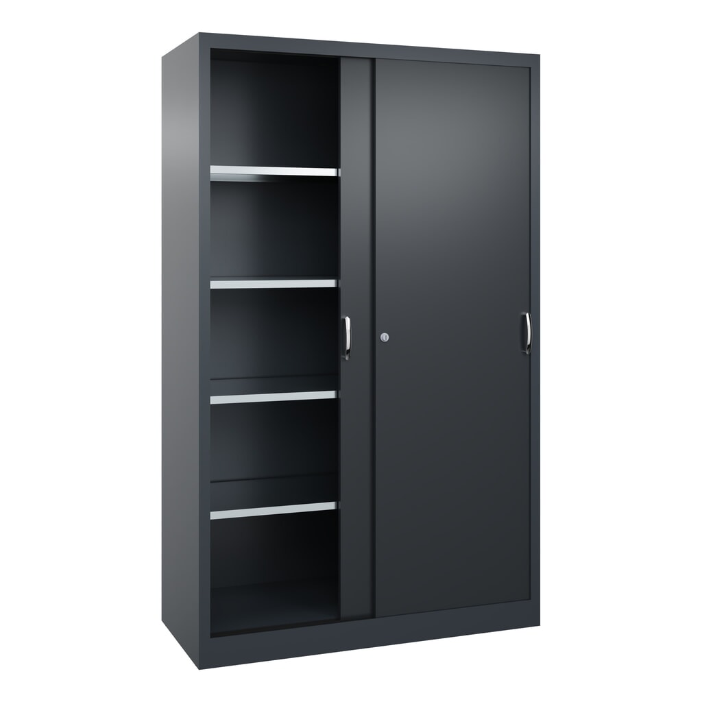 Zwarelast-schuifdeurenkast C+P, hxbxd 1.950 x 1.200 x 500 mm, antracietgrijs, zwartgrijs Productafbeelding nr. 2: Zwarelast-schuifdeurenkast C+P, hxbxd 1.950 x 1.200 x 500 mm, antracietgrijs, zwartgrijs