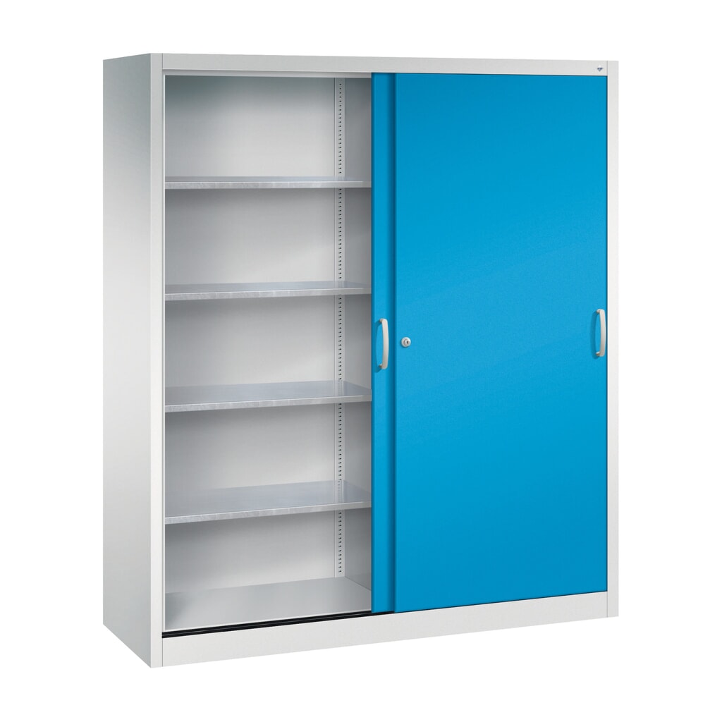 Zwarelast-schuifdeurenkast C+P, hxbxd 1.950 x 1.600 x 500 mm, lichtgrijs, lichtblauw Productafbeelding nr. 3: Zwarelast-schuifdeurenkast C+P, hxbxd 1.950 x 1.600 x 500 mm, lichtgrijs, lichtblauw