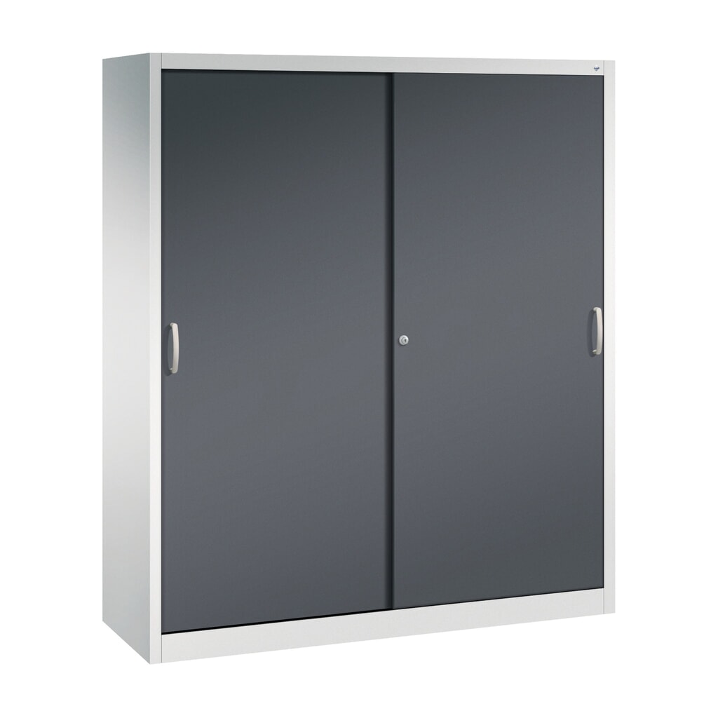 Zwarelast-schuifdeurenkast C+P, hxbxd 1.950 x 1.600 x 500 mm, lichtgrijs, zwartgrijs Product afbeelding: Zwarelast-schuifdeurenkast C+P, hxbxd 1.950 x 1.600 x 500 mm, lichtgrijs, zwartgrijs