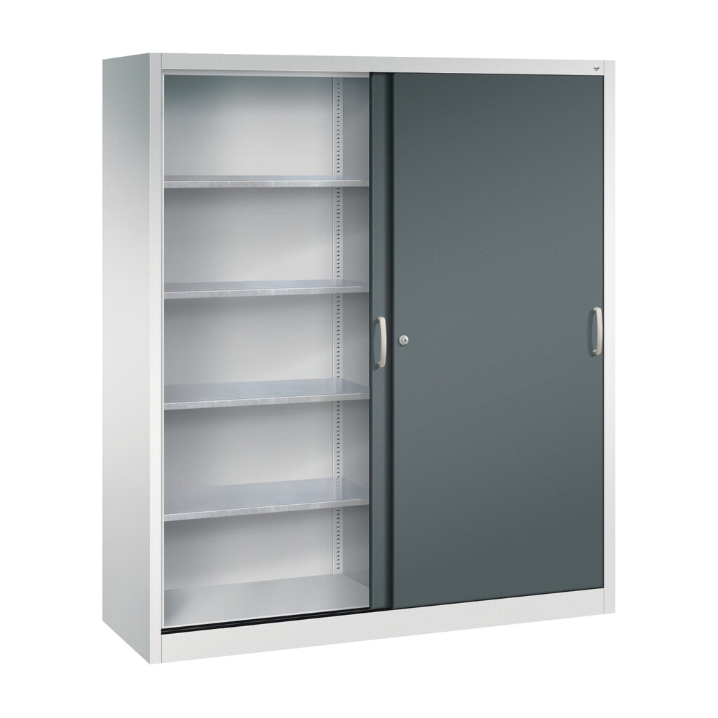 Zwarelast-schuifdeurenkast C+P, hxbxd 1.950 x 1.600 x 500 mm, lichtgrijs, antracietgrijs Productafbeelding nr. 3: Zwarelast-schuifdeurenkast C+P, hxbxd 1.950 x 1.600 x 500 mm, lichtgrijs, antracietgrijs