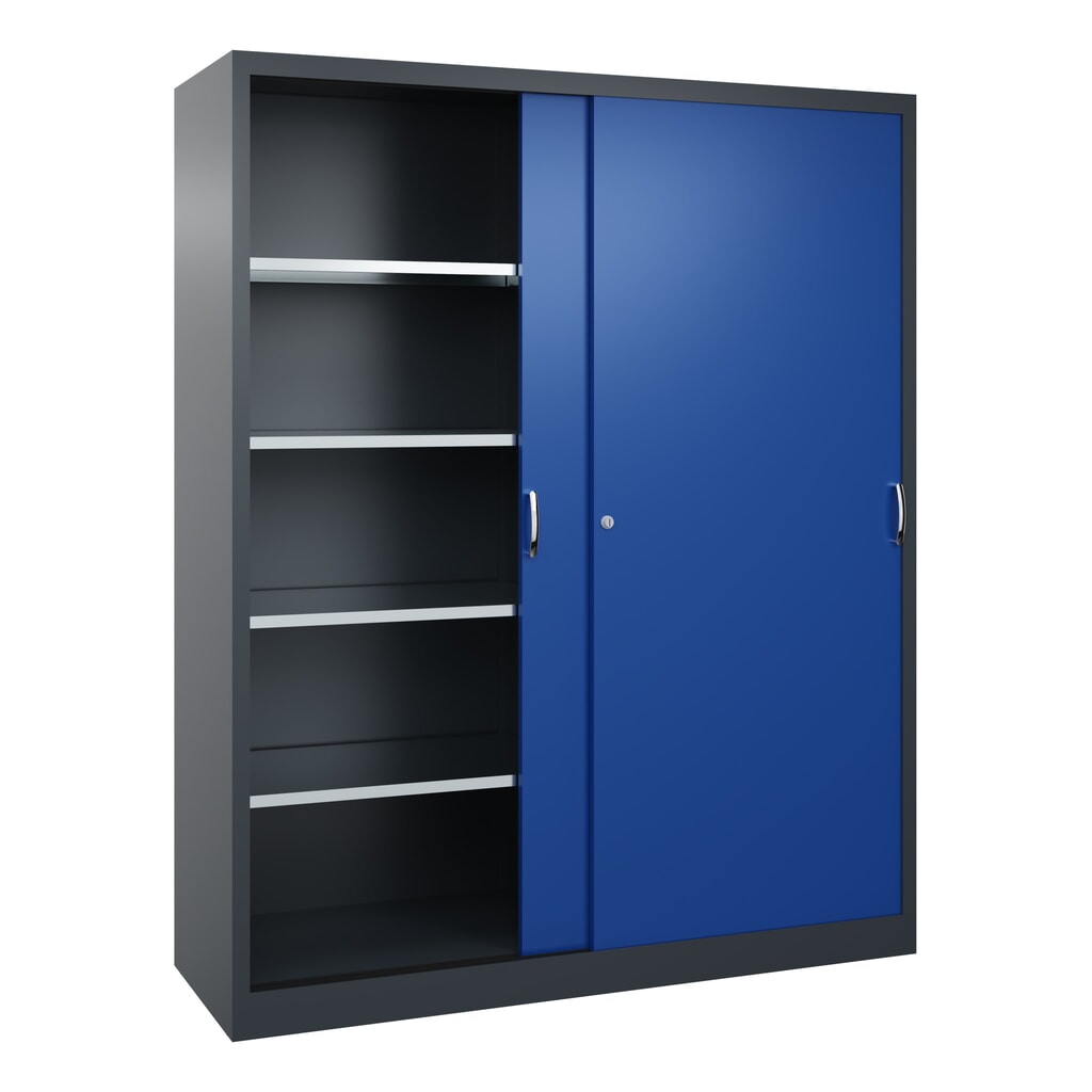 Zwarelast-schuifdeurenkast C+P, hxbxd 1.950 x 1.600 x 500 mm, antracietgrijs, gentiaanblauw Productafbeelding nr. 3: Zwarelast-schuifdeurenkast C+P, hxbxd 1.950 x 1.600 x 500 mm, antracietgrijs, gentiaanblauw