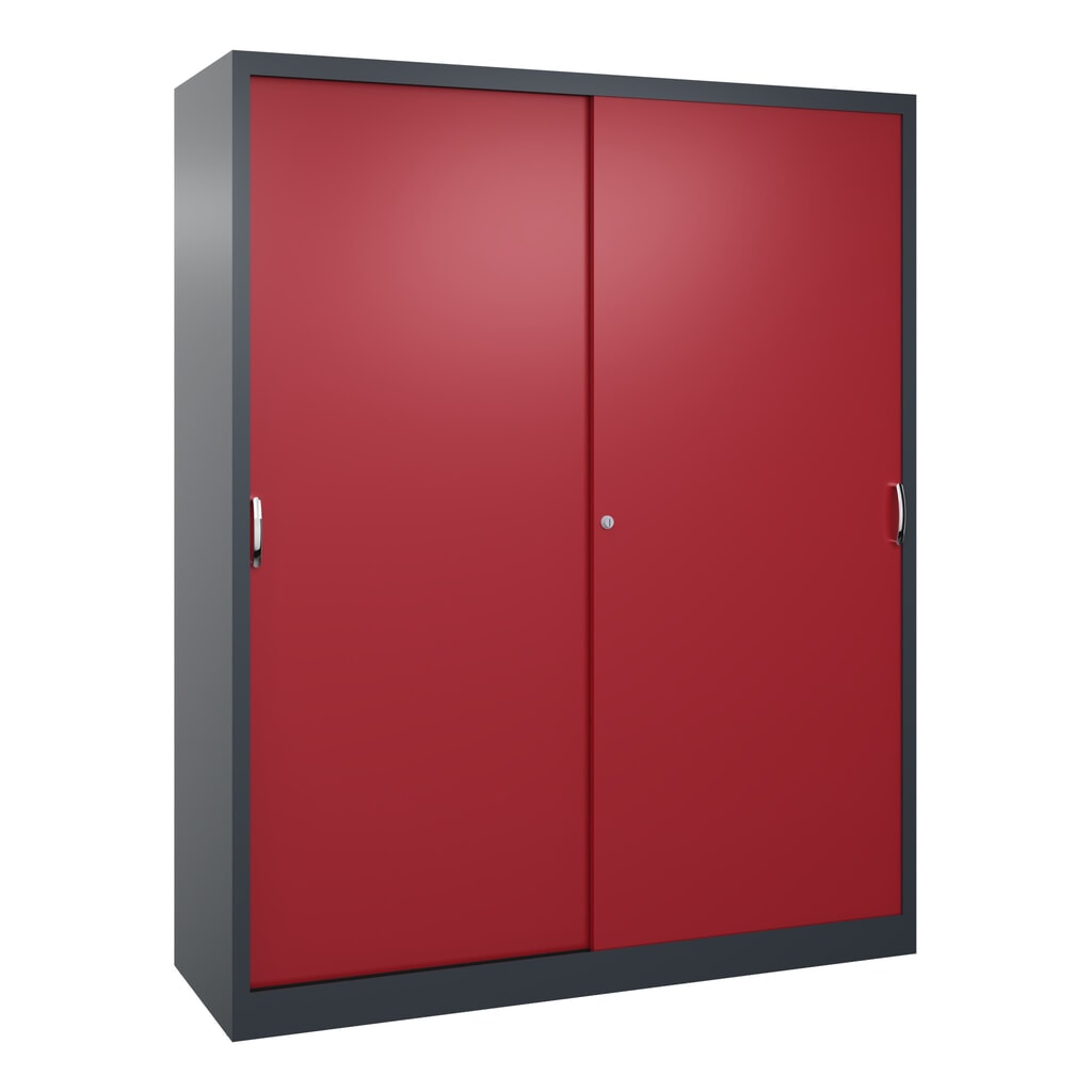 Zwarelast-schuifdeurenkast C+P, hxbxd 1.950 x 1.600 x 500 mm, antracietgrijs, robijnrood Product afbeelding: Zwarelast-schuifdeurenkast C+P, hxbxd 1.950 x 1.600 x 500 mm, antracietgrijs, robijnrood