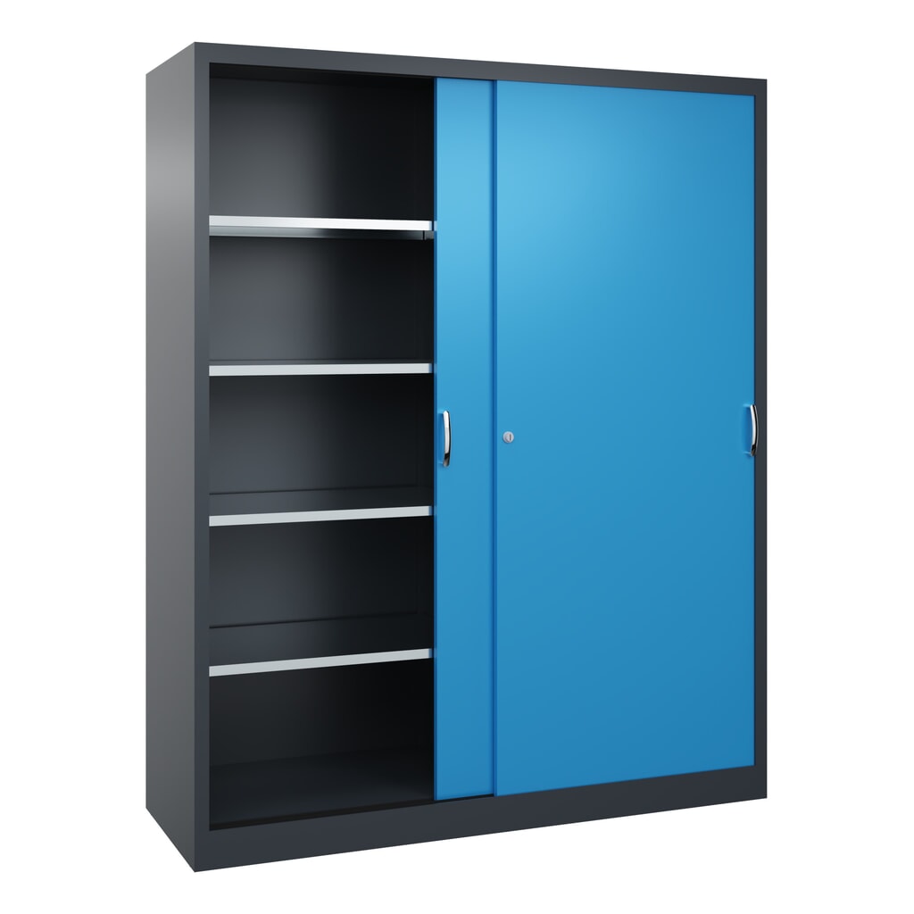 Zwarelast-schuifdeurenkast C+P, hxbxd 1.950 x 1.600 x 500 mm, antracietgrijs, lichtblauw Productafbeelding nr. 2: Zwarelast-schuifdeurenkast C+P, hxbxd 1.950 x 1.600 x 500 mm, antracietgrijs, lichtblauw