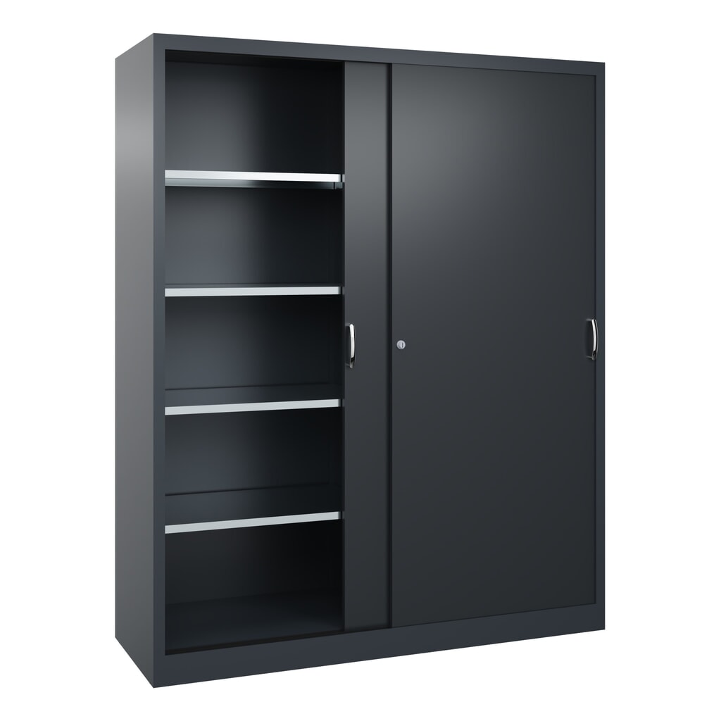 Zwarelast-schuifdeurenkast C+P, hxbxd 1.950 x 1.600 x 500 mm, antracietgrijs, zwartgrijs Productafbeelding nr. 2: Zwarelast-schuifdeurenkast C+P, hxbxd 1.950 x 1.600 x 500 mm, antracietgrijs, zwartgrijs