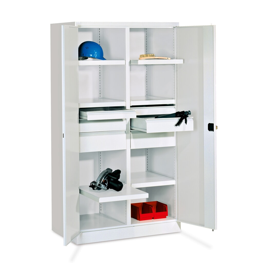 Zwarelastkast PAVOY Premium met middenwand, 6 legborden + laden 6x75 + 2x125 + 2x175 mm, lichtgrijs, lichtgrijs Product afbeelding: Zwarelastkast PAVOY Premium met middenwand, 6 legborden + laden 6x75 + 2x125 + 2x175 mm, lichtgrijs, lichtgrijs