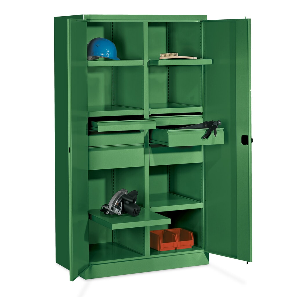 Zwarelastkast PAVOY Premium met middenwand, 6 legborden + laden 6x175 mm, lichtblauw, lichtgrijs Productafbeelding nr. 2: Zwarelastkast PAVOY Premium met middenwand, 6 legborden + laden 6x175 mm, lichtblauw, lichtgrijs