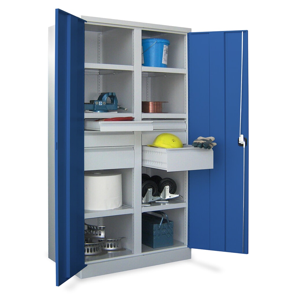 Zwarelastkast PAVOY Premium met middenwand, 6 legborden + laden 6x175 mm, lichtblauw, lichtgrijs Productafbeelding nr. 4: Zwarelastkast PAVOY Premium met middenwand, 6 legborden + laden 6x175 mm, lichtblauw, lichtgrijs