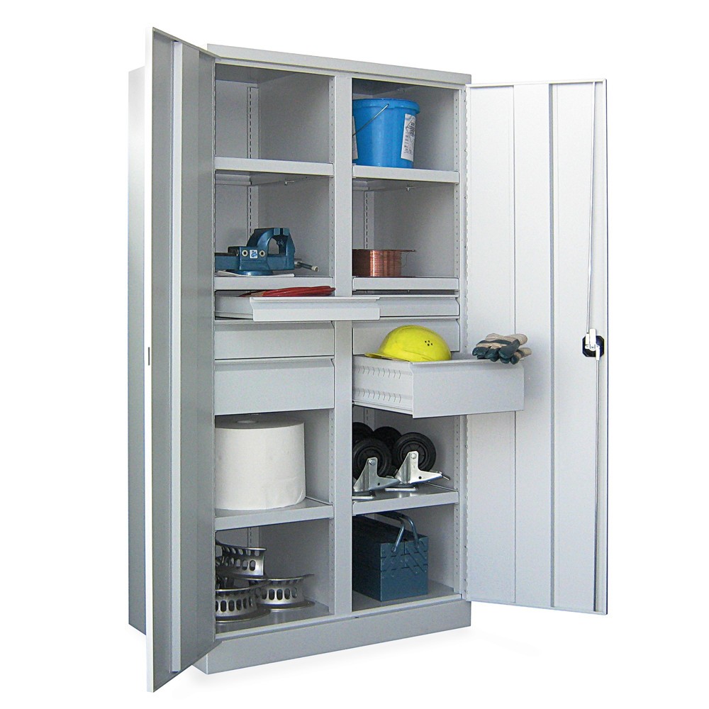 Productafbeelding nr. 5: Zwarelastkast PAVOY Premium met middenwand, 6 legborden + laden 6x75 + 2x125 + 2x175 mm, lichtgrijs, lichtgrijs