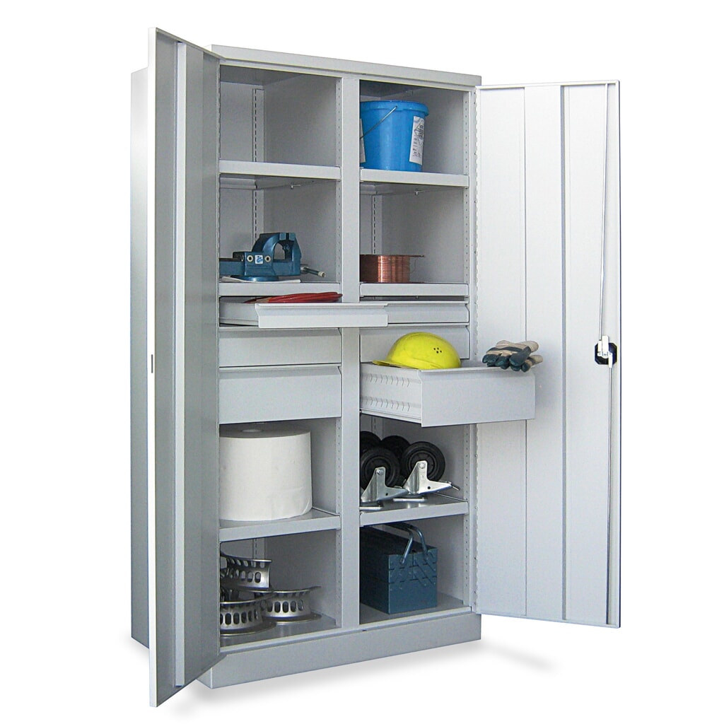 Zwarelastkast PAVOY Premium met middenwand, 6 legborden + laden 6x175 mm, lichtblauw, lichtgrijs Productafbeelding nr. 5: Zwarelastkast PAVOY Premium met middenwand, 6 legborden + laden 6x175 mm, lichtblauw, lichtgrijs