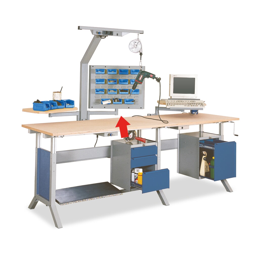 Zwenkarm met gat- en sleufwandcombinatie voor werktafel