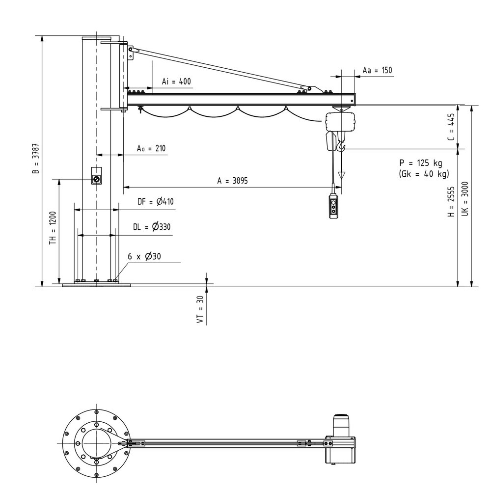 Productafbeelding nr. 2: Zwenkkraan VETTER® incl. elektrische takel LIFTKET, kolomuitvoering, reikwijdte 3.900 mm, draagvermogen 125 kg