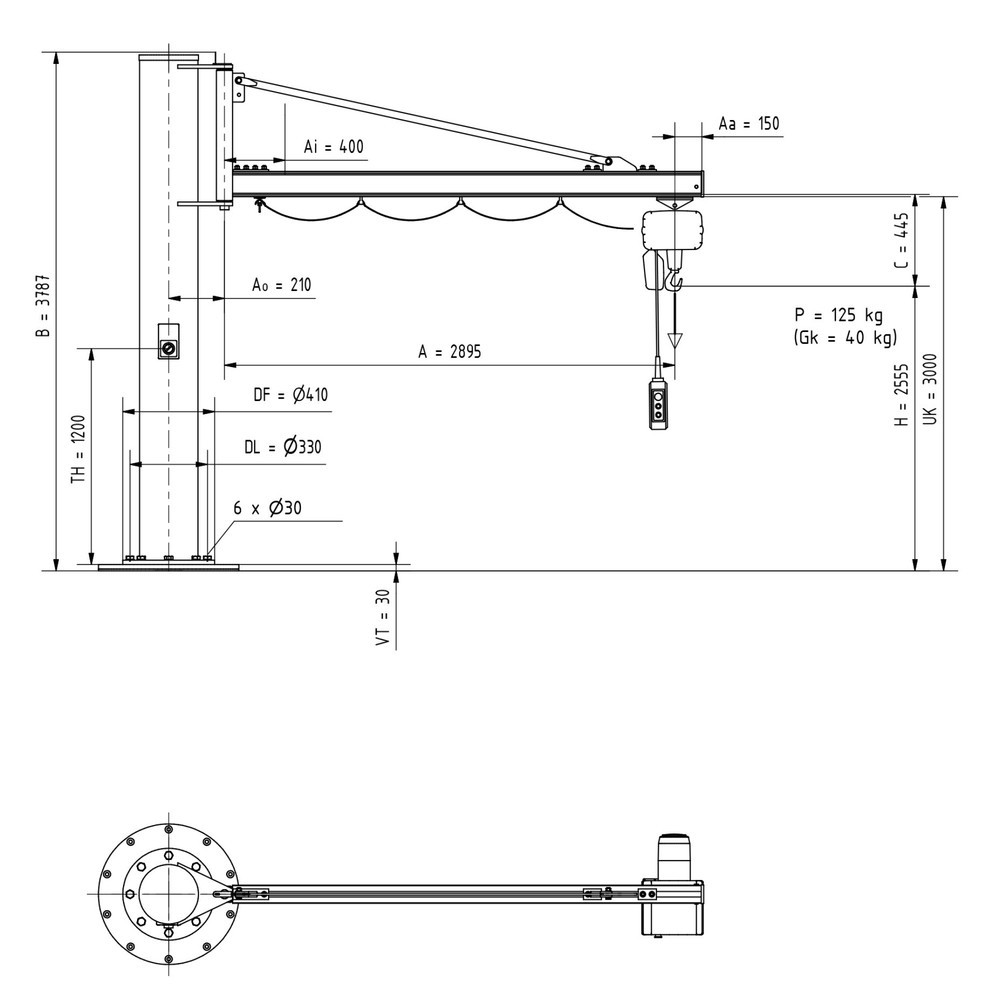 Productafbeelding nr. 2: Zwenkkraan VETTER® incl. elektrische takel LIFTKET, kolomuitvoering, reikwijdte 2.900 mm, draagvermogen 125 kg