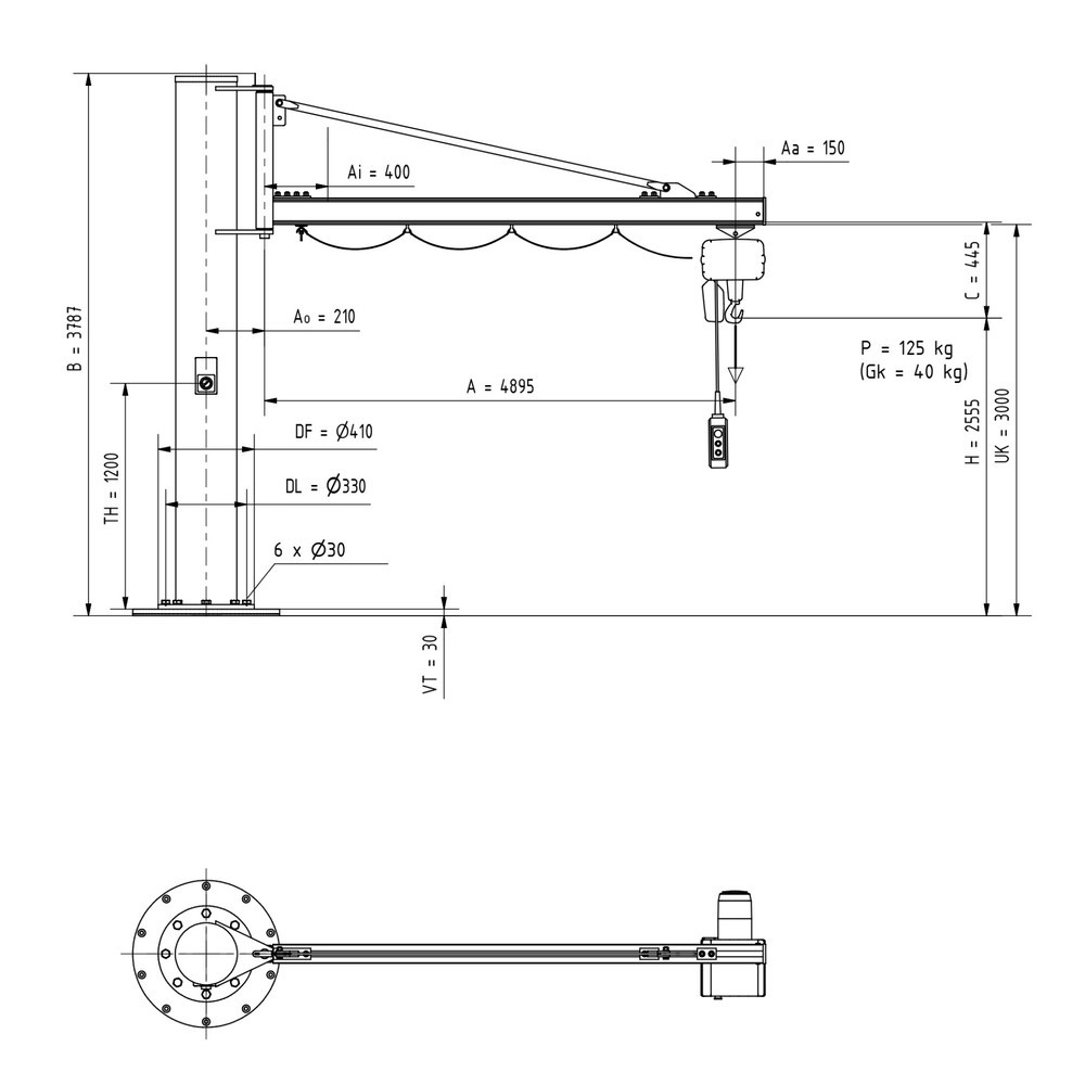 Productafbeelding nr. 2: Zwenkkraan VETTER® incl. elektrische takel LIFTKET, kolomuitvoering, reikwijdte 4.900 mm, draagvermogen 125 kg