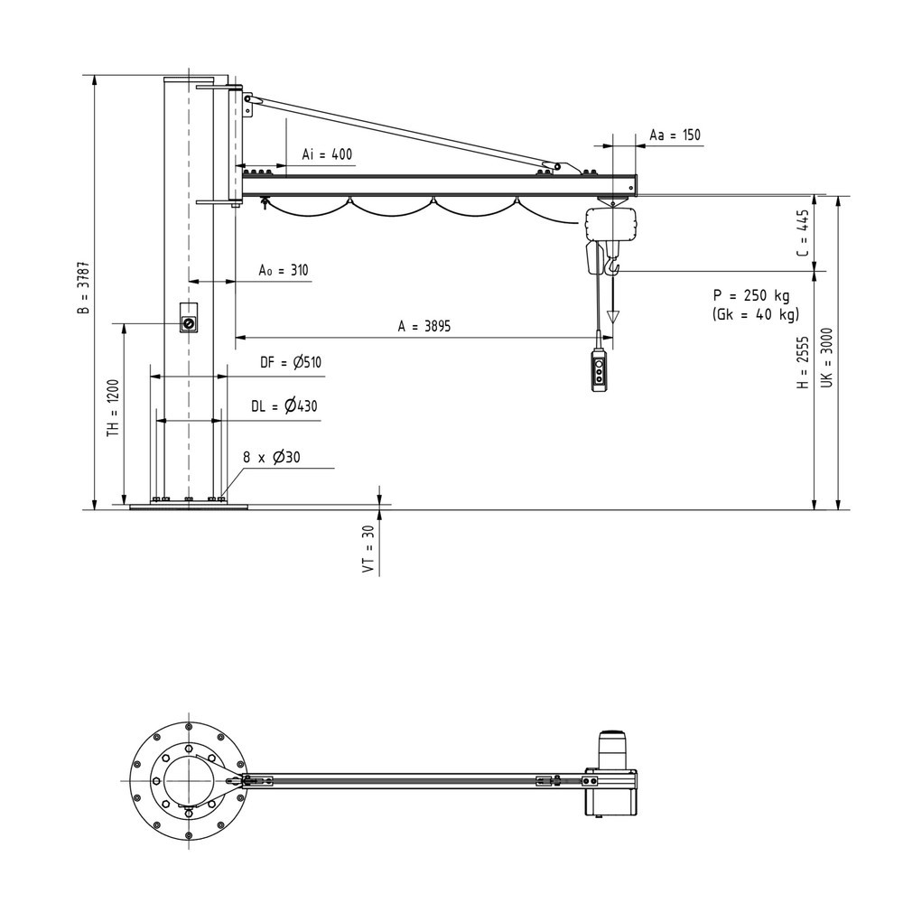 Productafbeelding nr. 3: Zwenkkraan VETTER® incl. elektrische takel LIFTKET, kolomuitvoering, reikwijdte 3.900 mm, draagvermogen 250 kg