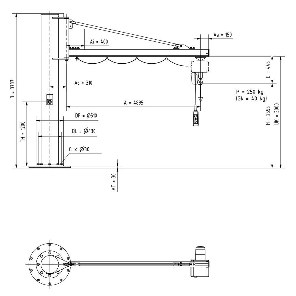 Productafbeelding nr. 2: Zwenkkraan VETTER® incl. elektrische takel LIFTKET, kolomuitvoering, reikwijdte 4.900 mm, draagvermogen 250 kg