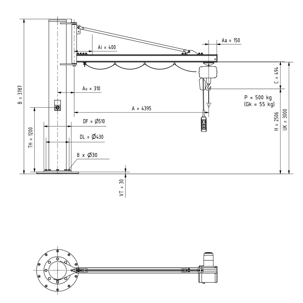 Productafbeelding nr. 2: Zwenkkraan VETTER® incl. elektrische takel LIFTKET, kolomuitvoering, reikwijdte 4.400 mm, draagvermogen 500 kg