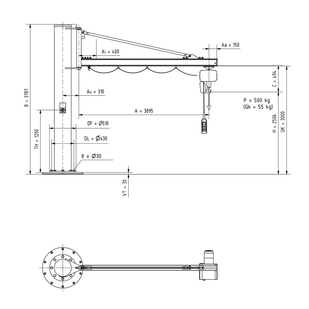 Productafbeelding nr. 2: Zwenkkraan VETTER® incl. elektrische takel LIFTKET, kolomuitvoering, reikwijdte 3.900 mm, draagvermogen 500 kg