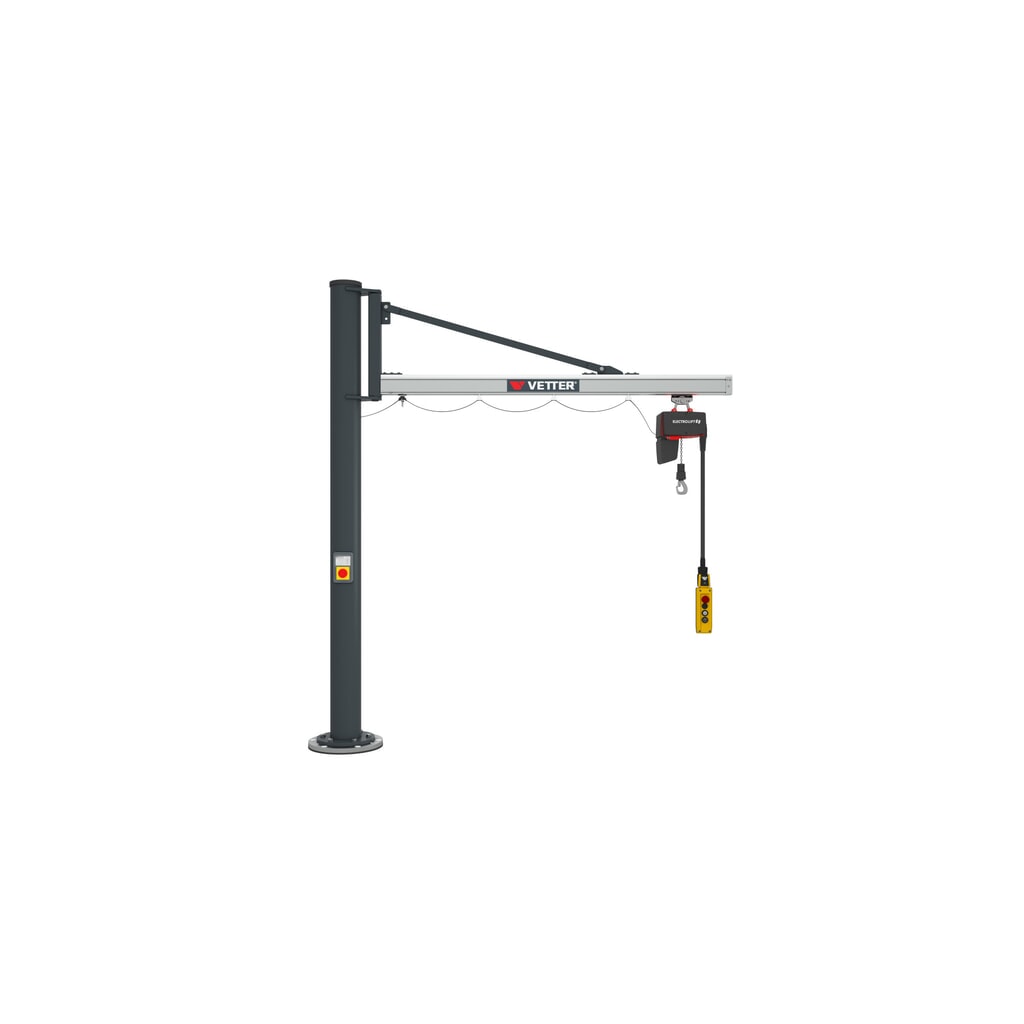 Zwenkkraan VETTER® incl. elektrische takel LIFTKET, kolomuitvoering, reikwijdte 2.900 mm, draagvermogen 125 kg Product afbeelding: Zwenkkraan VETTER® incl. elektrische takel LIFTKET, kolomuitvoering, reikwijdte 2.900 mm, draagvermogen 125 kg